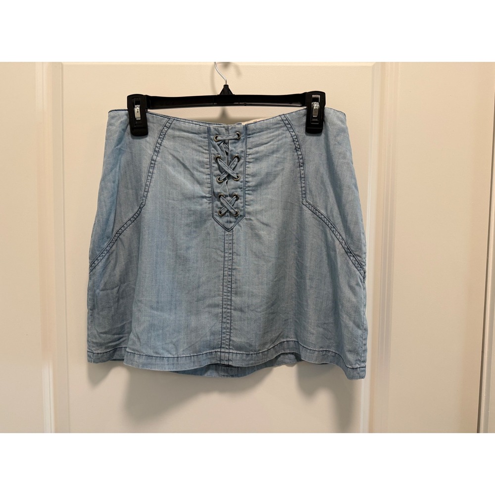 Miss Me Light‎ Wash Denim Lace Up Front Mini Skirt Blue Medium M High Waist